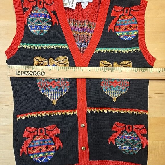 FLAW NWT VTG Sweater Loft Ugly Christmas Vest Dead Stock Knit Golden Details - Picture 5 of 8